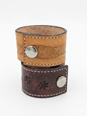 NWOT Handcrafted Tooled Leather Cuff Bracelet Set